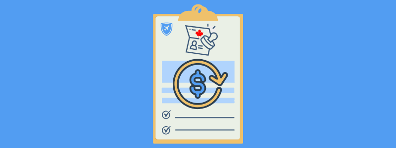 A Super Visa insurance policy with a refund icon on top.