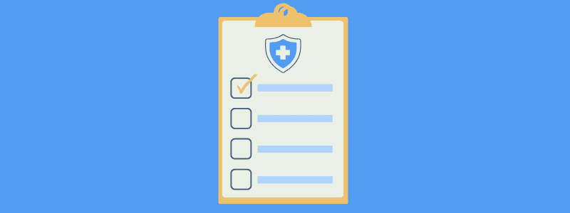 Clipboard with a travel medical questionnaire form, representing medical questions for travel insurance.